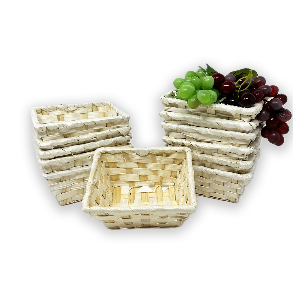 12 Pack - Natural Rectangular Bamboo Tray Basket Small 5in